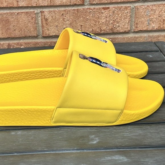 Polo Ralph Lauren BIG POLO BEAR Pool Slides Sandals Yellow Men Size 12 NEW